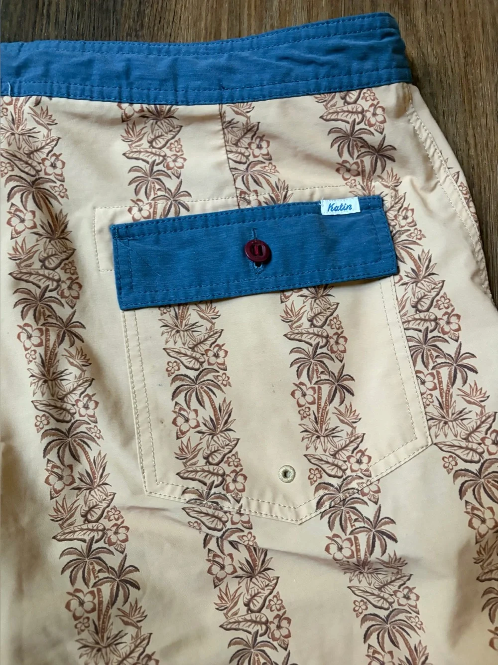 Katin Board Shorts Mens Tan Tropical Floral Drawstring Hybrid Swim Trunks